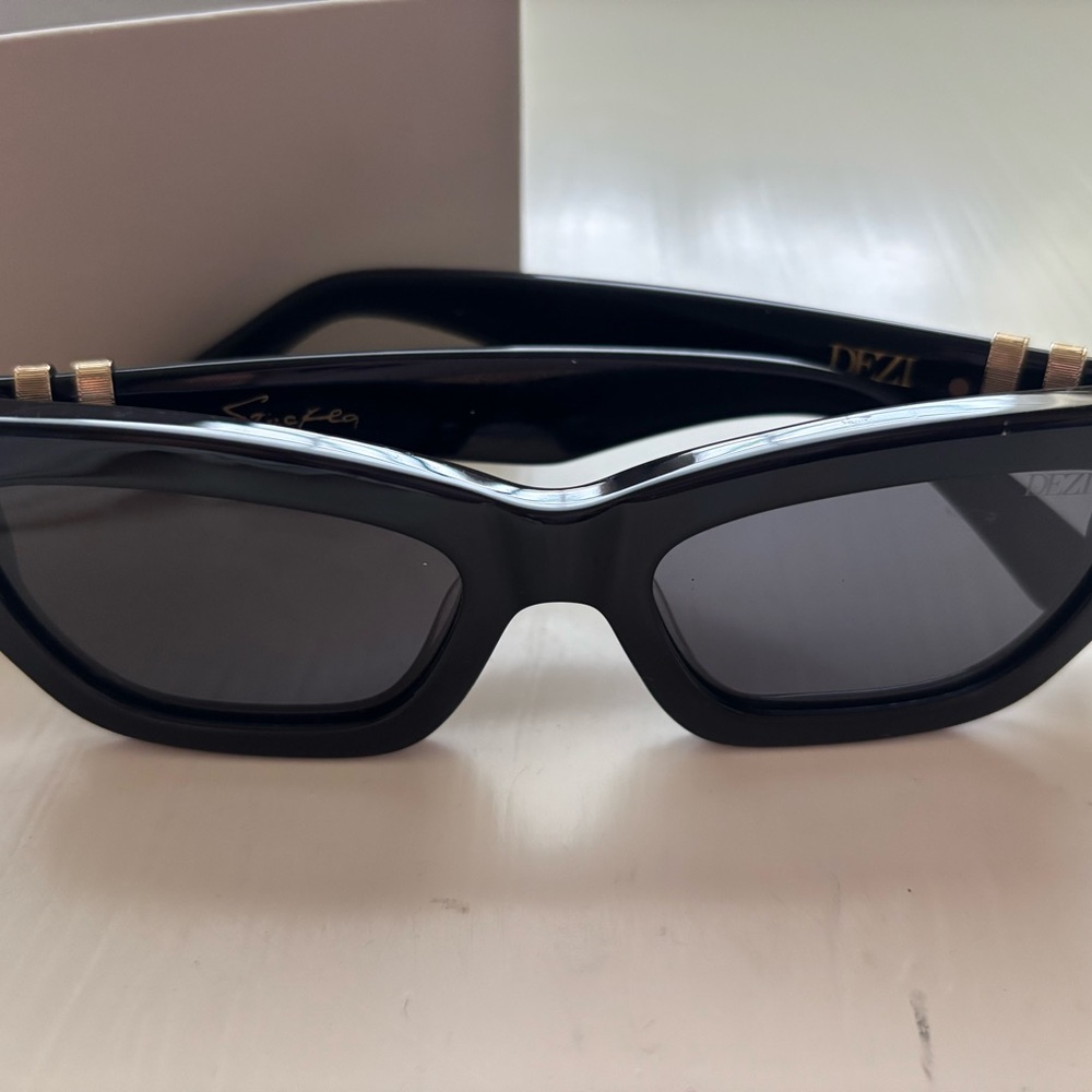 Dezi Black Rectangular Sunglasses With Silver Acc… - image 2